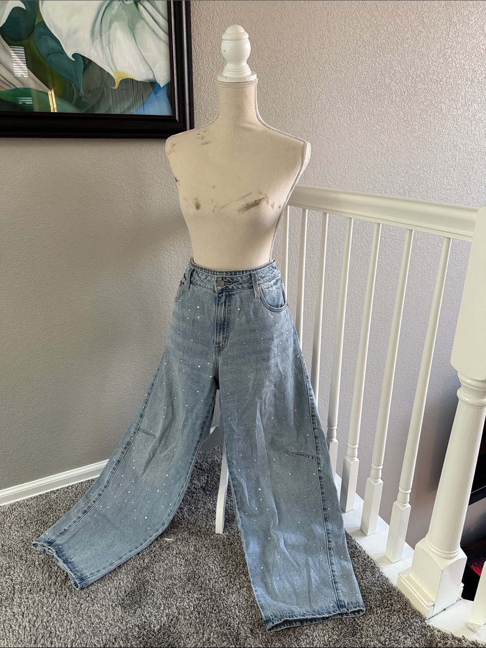 Levi's Premium Baggy Dad Barrel Rhinestone Jeans Light Wash
